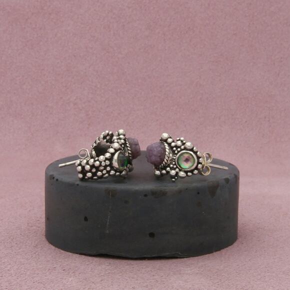 stephen dweck sterling silver mystic topaz beaded j-hoop post earrings - Picture 3 of 3